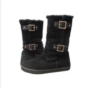 Tory Burch Suede and Shearling Buckle Boots